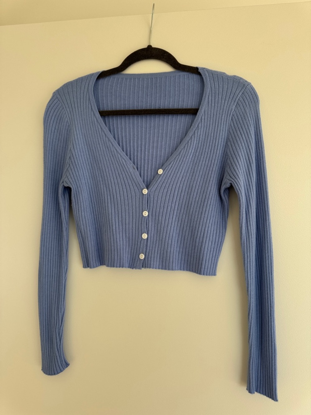 SHEIN Light Blue Ribbed Button-Up Crop Cardigan